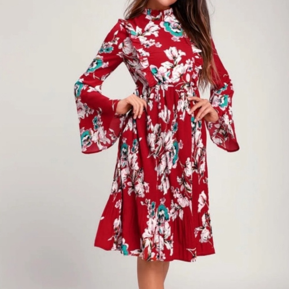 Lulu's Floral Bell Sleeve Dress